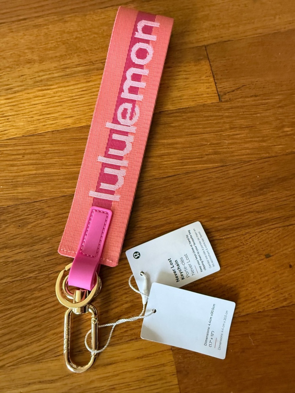 lululemon athletica Pink & Coral Logo Key Strap with Gold Hardware